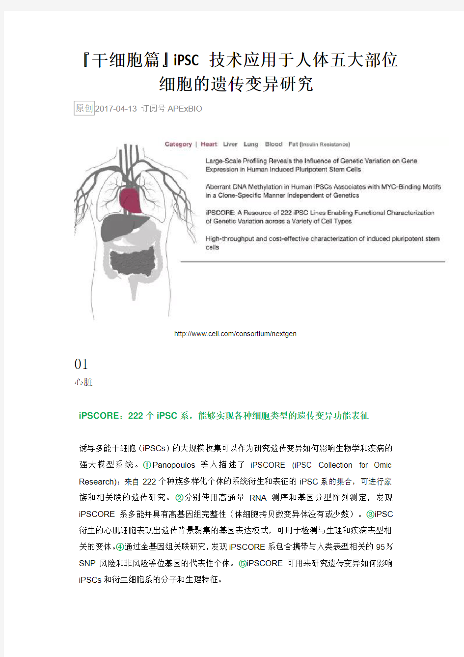 『干细胞篇』iPSC技术应用于人体五大部位细胞的遗传变异研究