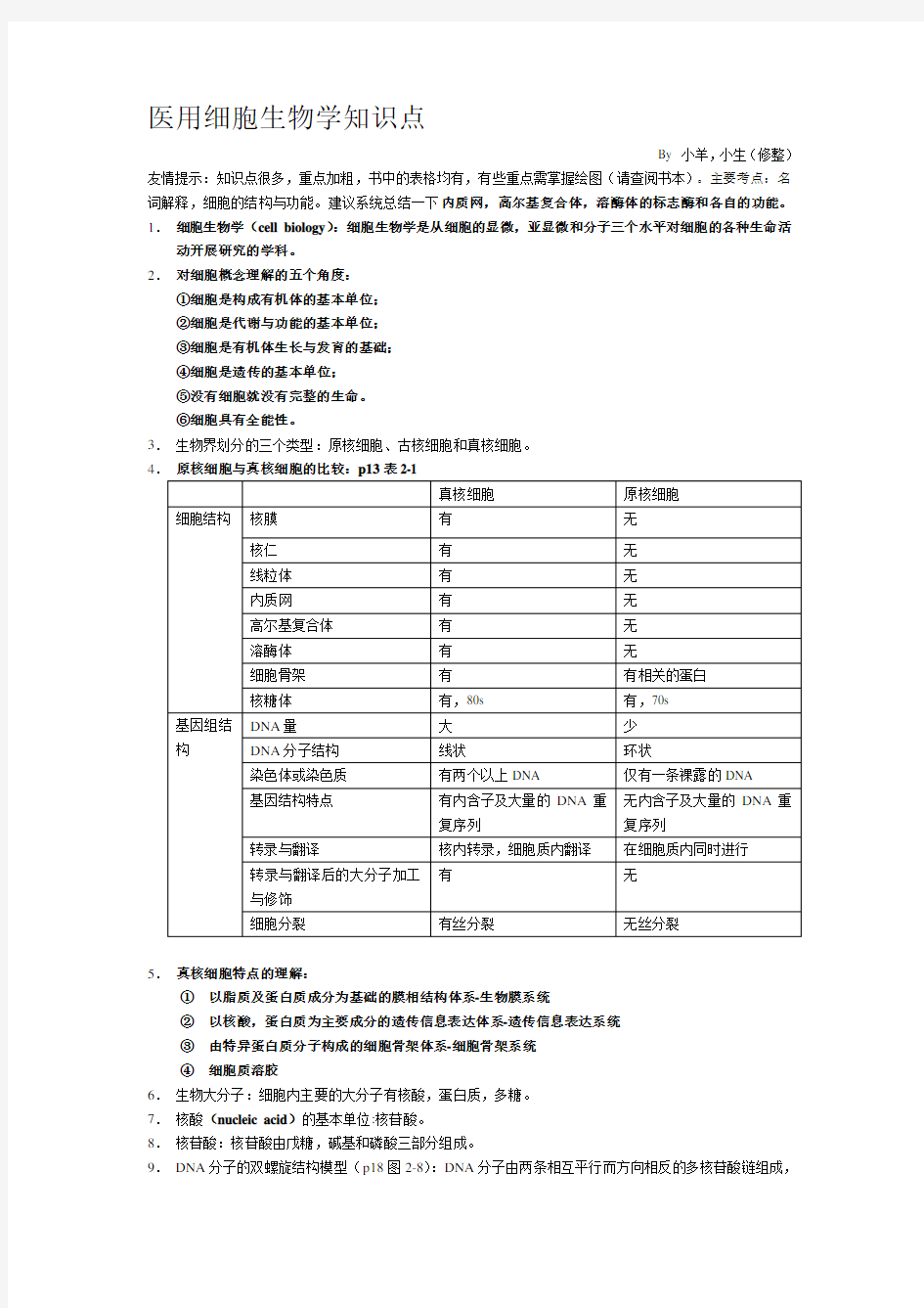 最新医用细胞生物学知识点(完整版)