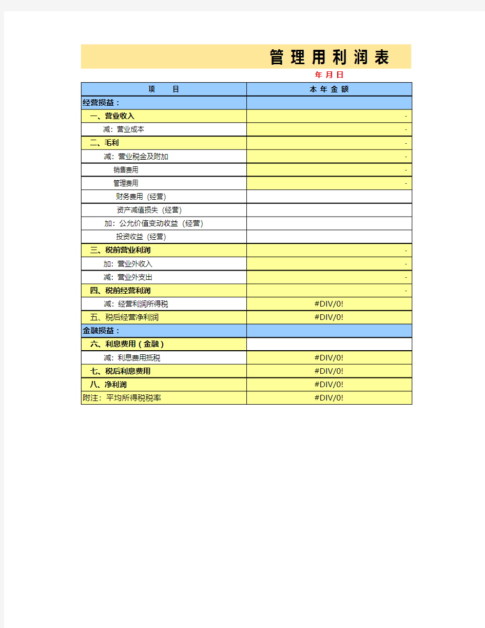 54张管理用财务报表模板(带释义和公式)