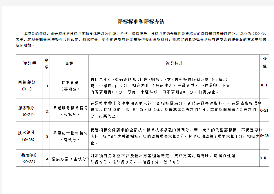 评标标准和评标办法