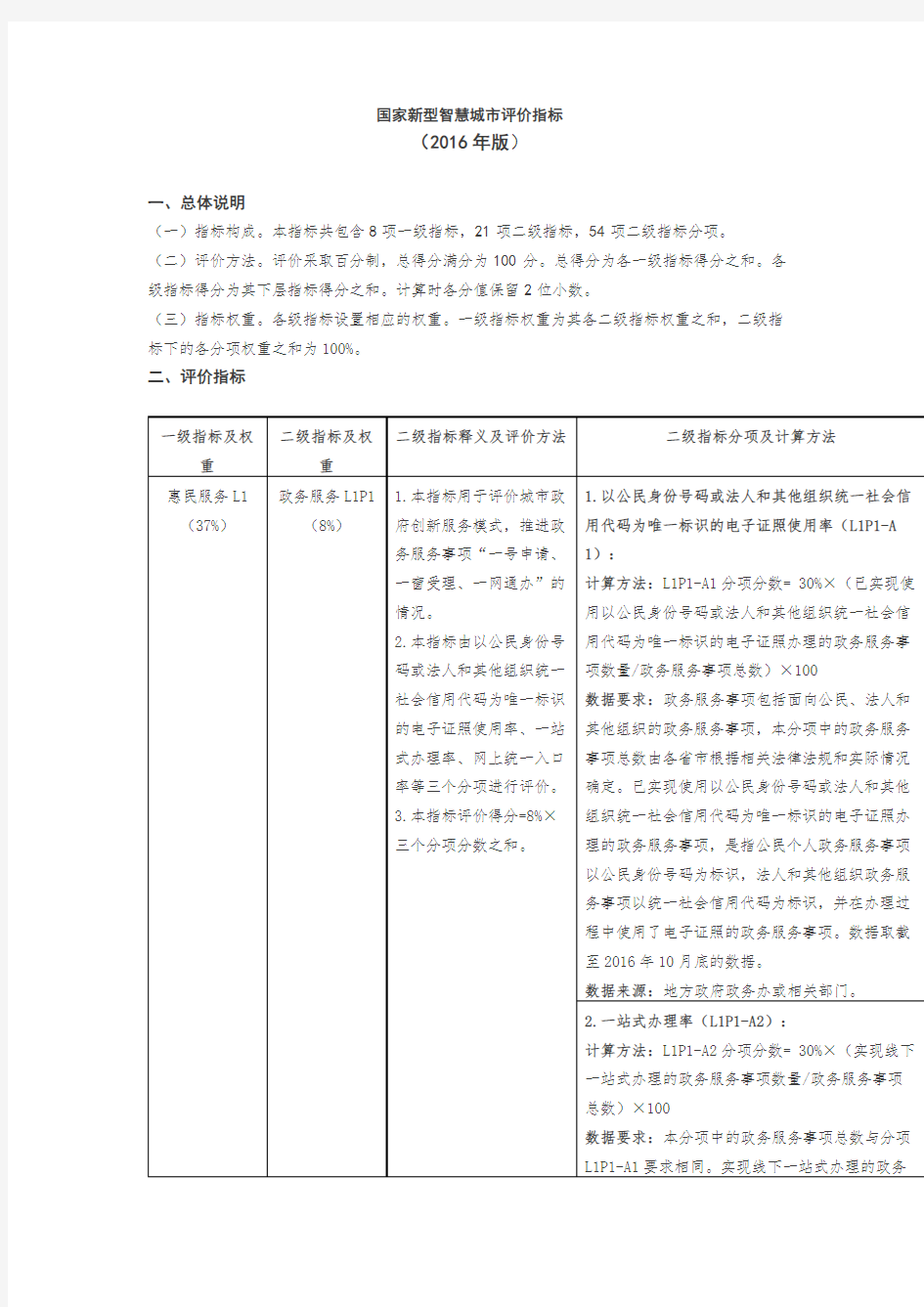 国家新型智慧城市评价指标(2016版)