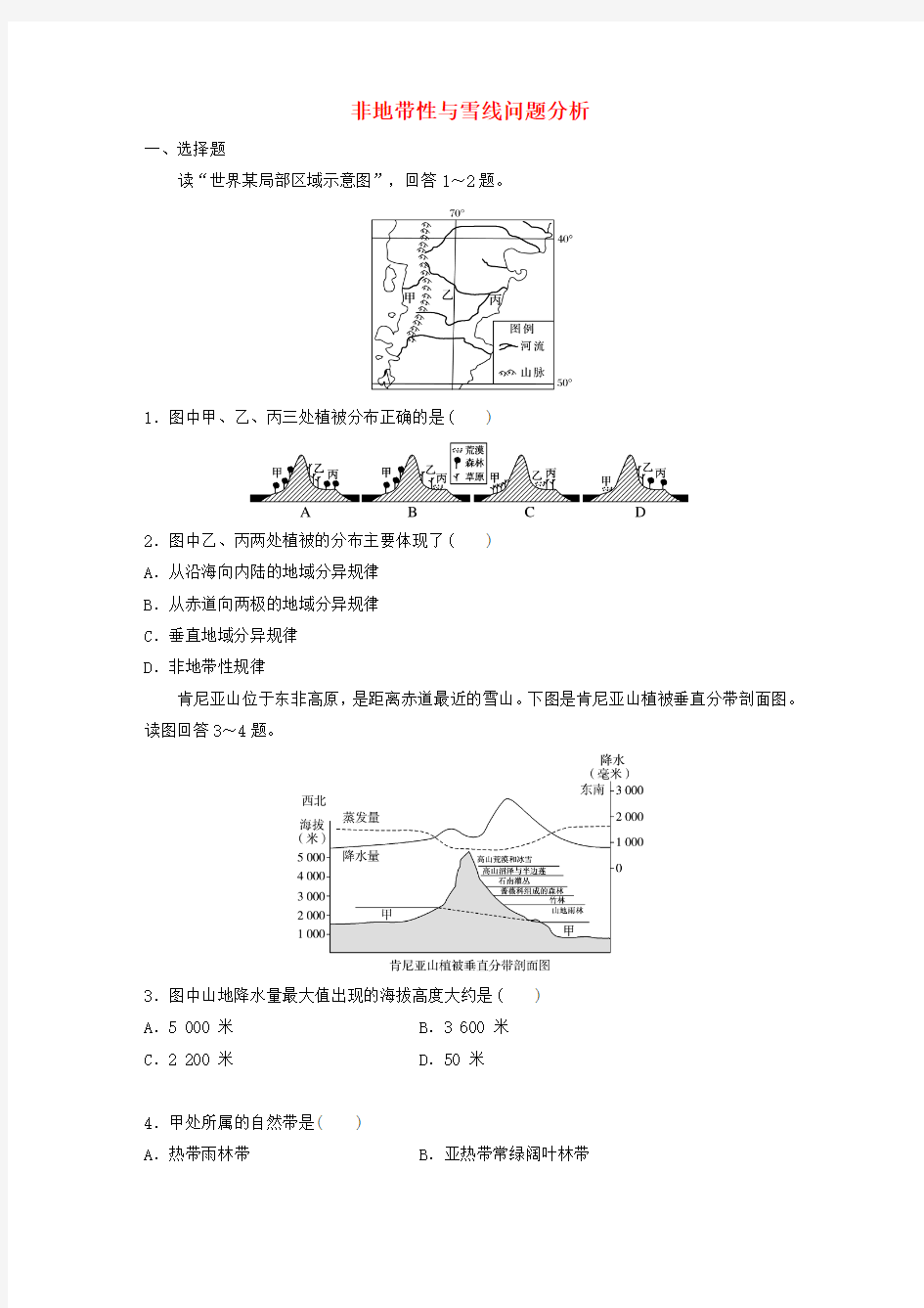 地表形态的塑造和自然地理环境的整体性与差异性高频考点30非地带性与雪线问题分析