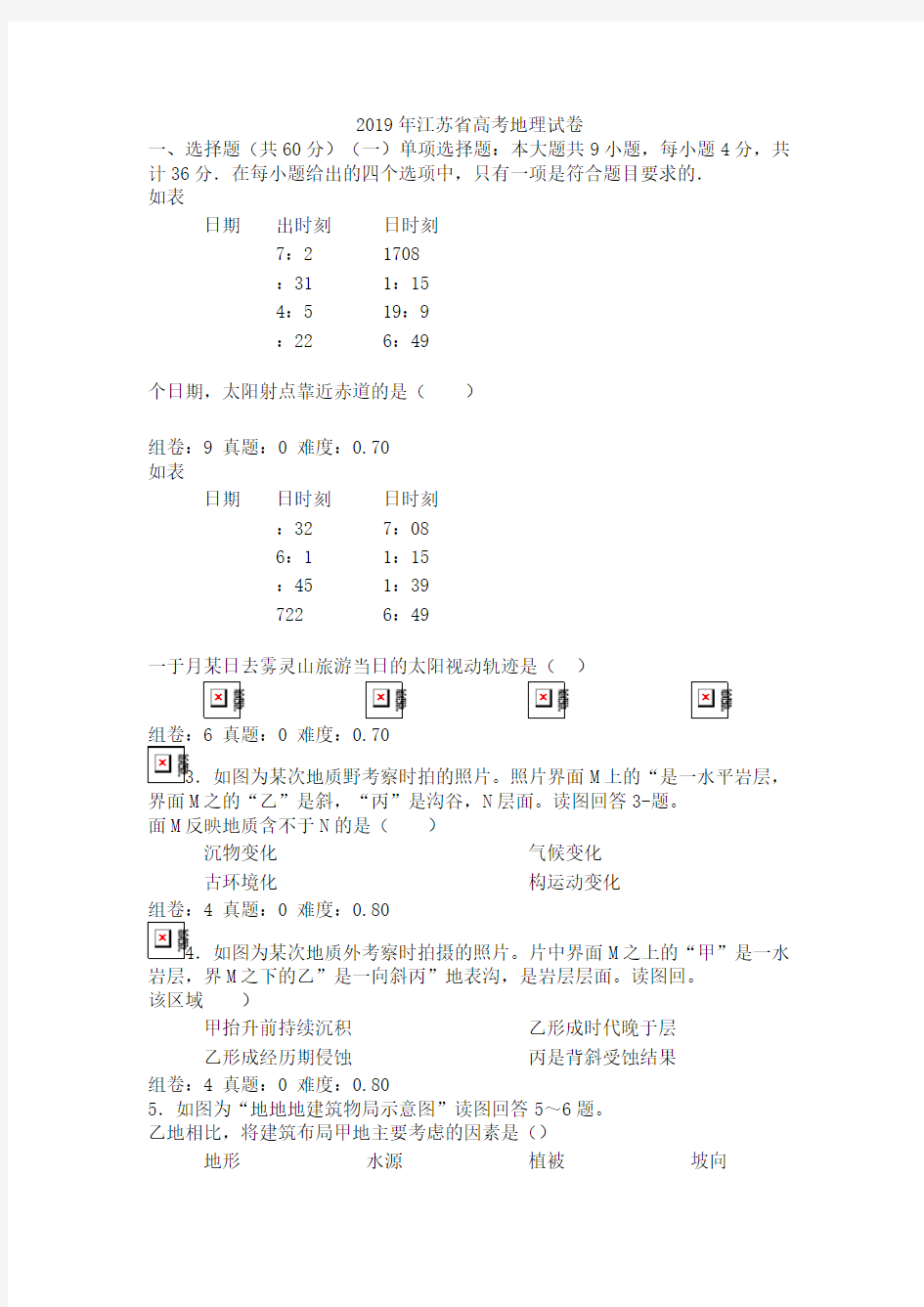 2019年江苏省高考地理试卷