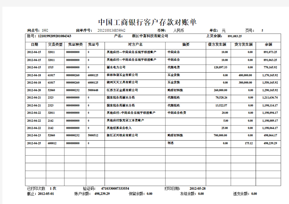 中国工商银行客户存款对账单.doc6666