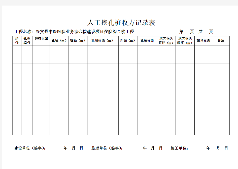 人工挖孔桩收方记录表