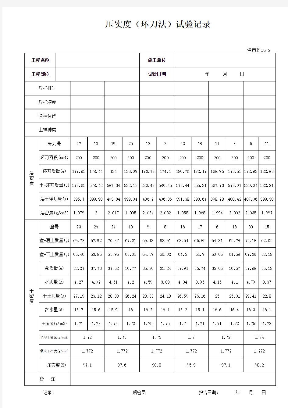 环刀法压实度自动生成表格