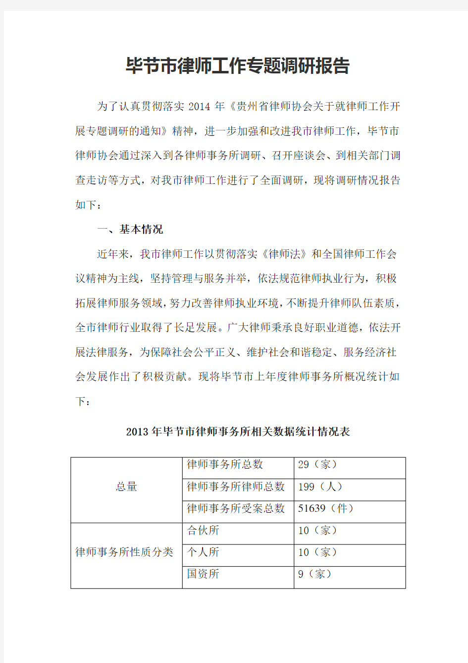 律协就律师工作开展专题调研的调研报告