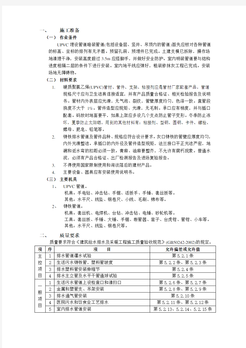 排水管道安装施工方案