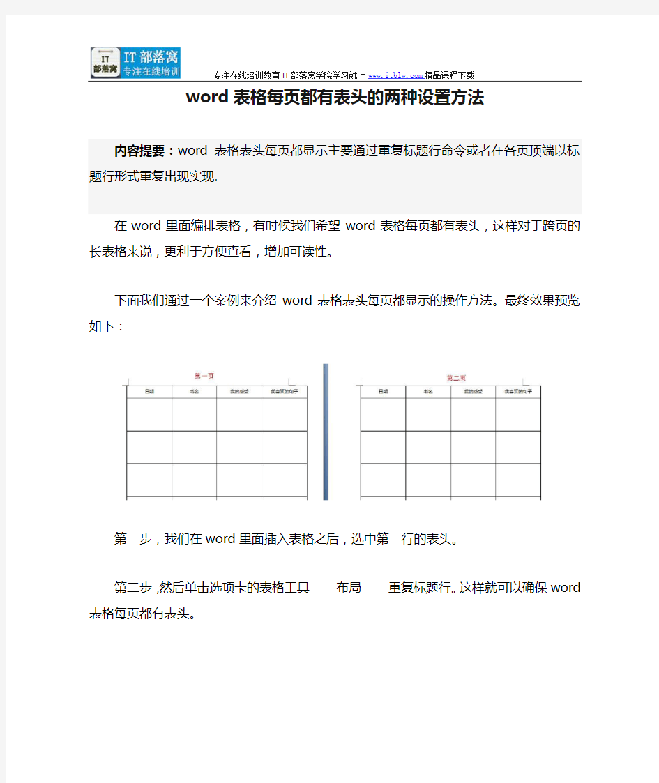 word表格每页都有表头的两种设置方法