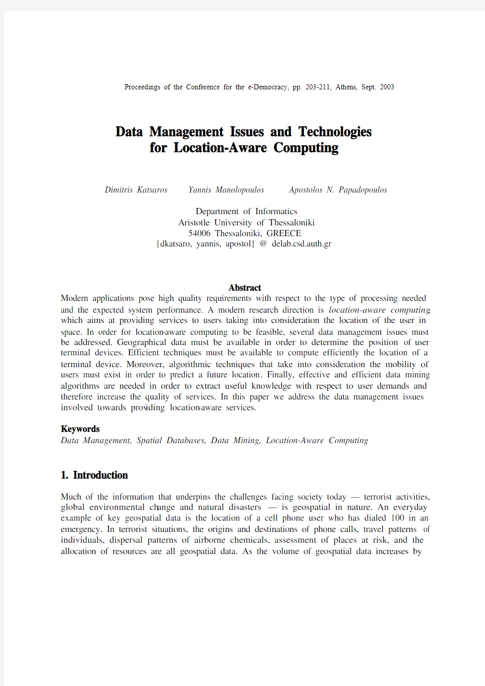 Data Management Issues and Technologies for Location-Aware Computing