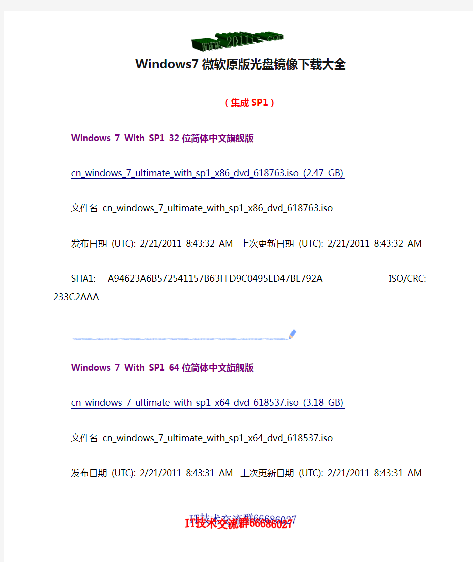 Windows7微软原版光盘镜像下载大全(集成SP1)