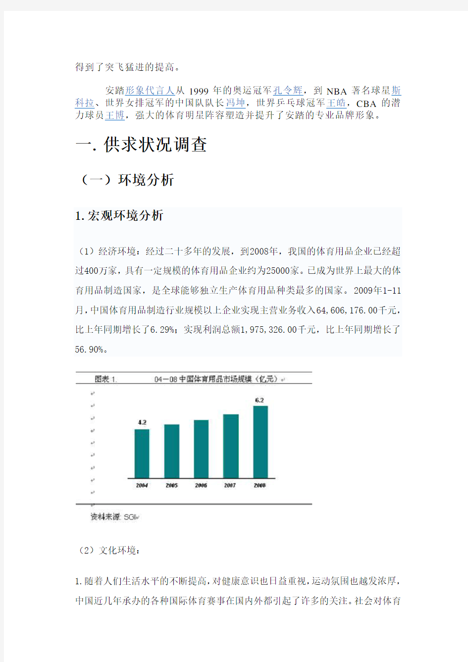 安踏市场调研报告