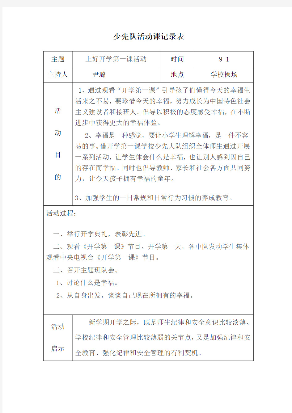 2015-2016上学期少先队活动记录表