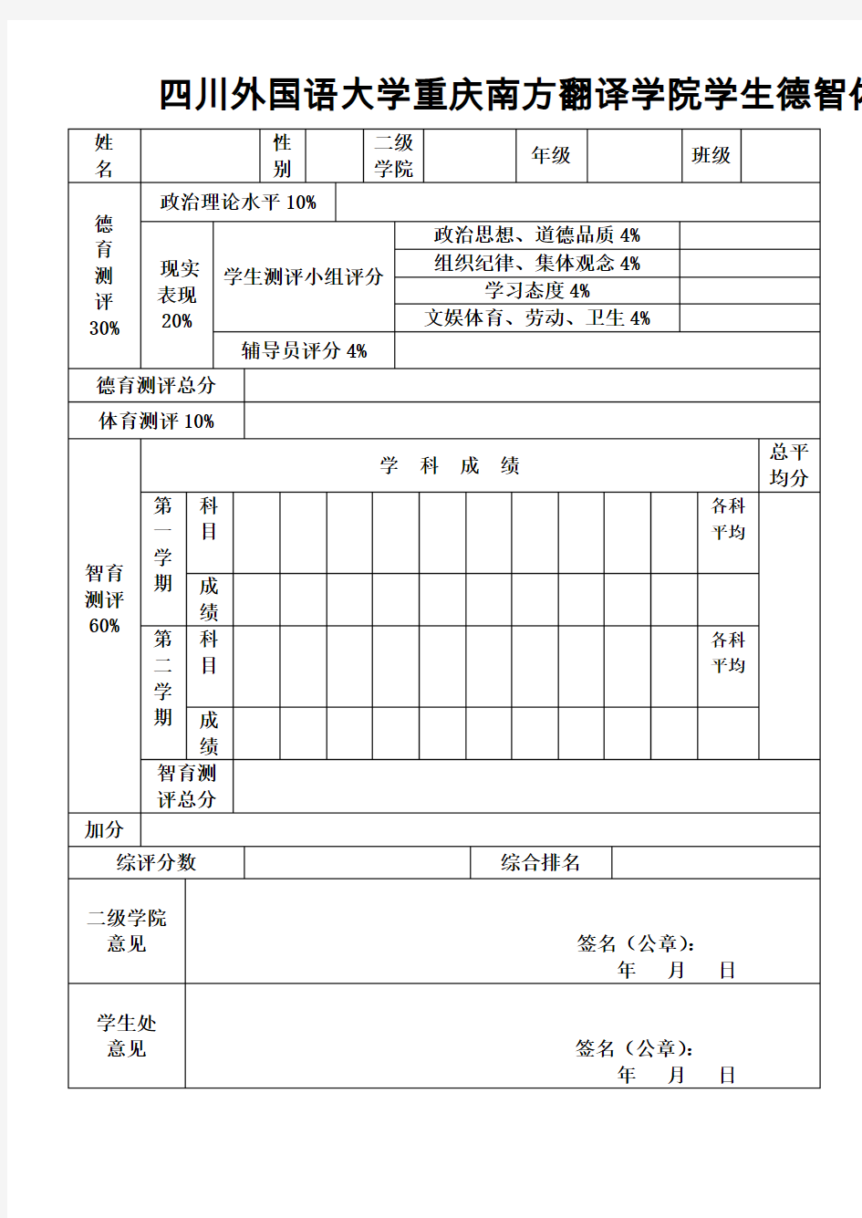 学生德智体综合测评表