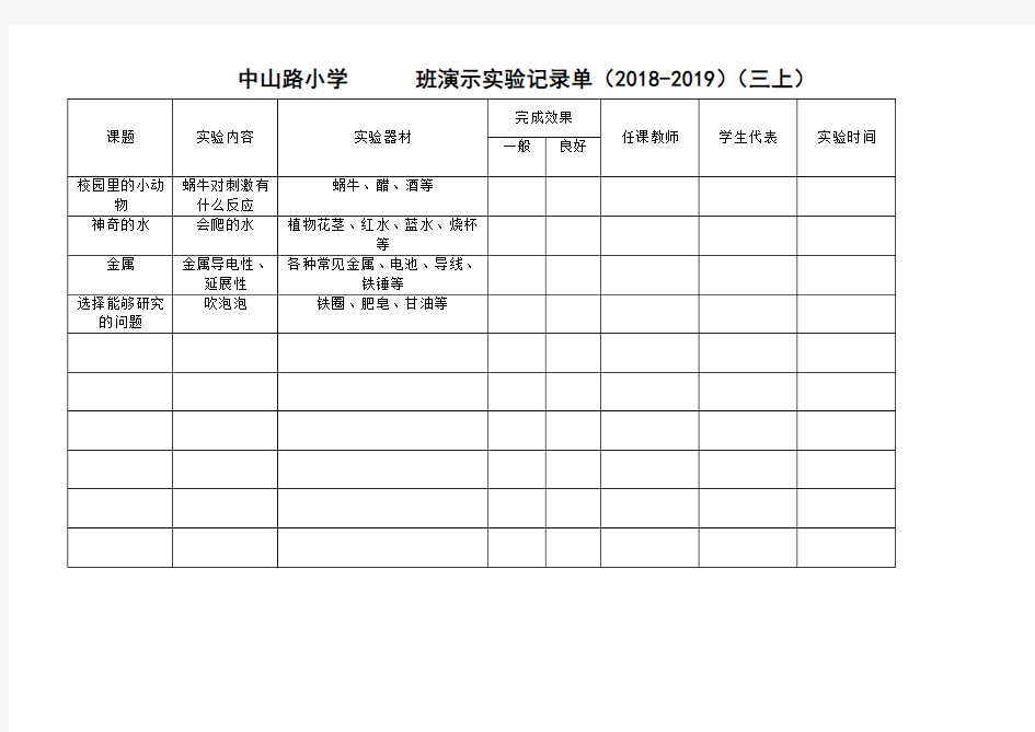 小学科学演示与分组实验记录单