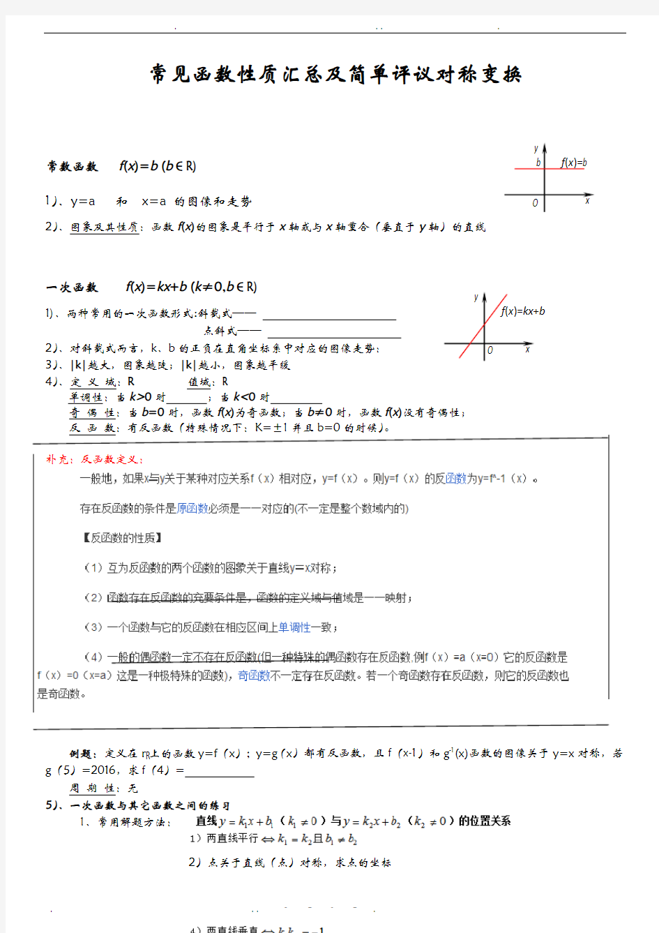 高中常见函数图像及基本性质