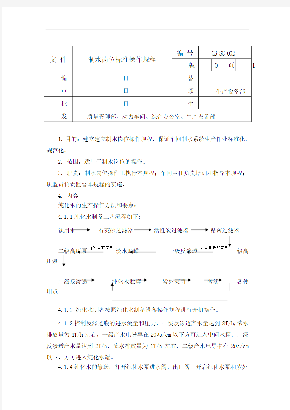 制水岗位标准操作规程