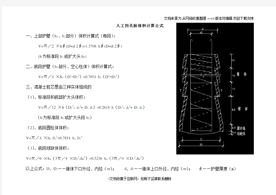 人工挖孔桩体积及钢筋计算公式