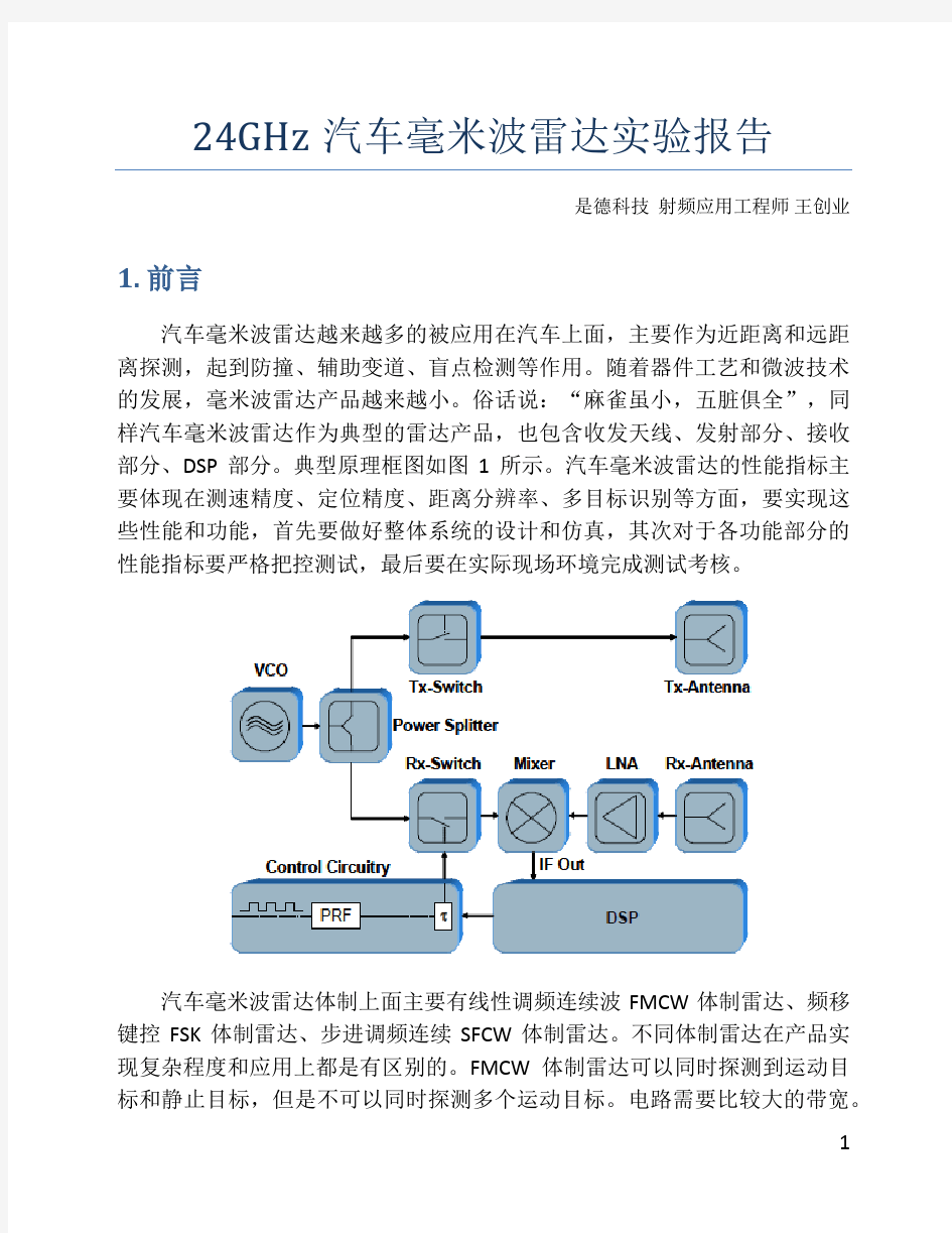 GHz汽车毫米波雷达实验报告 