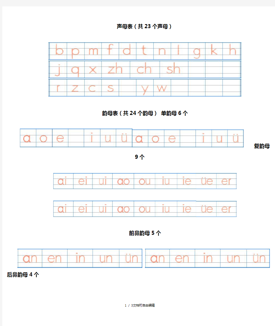 汉语拼音字母表-四线格书写