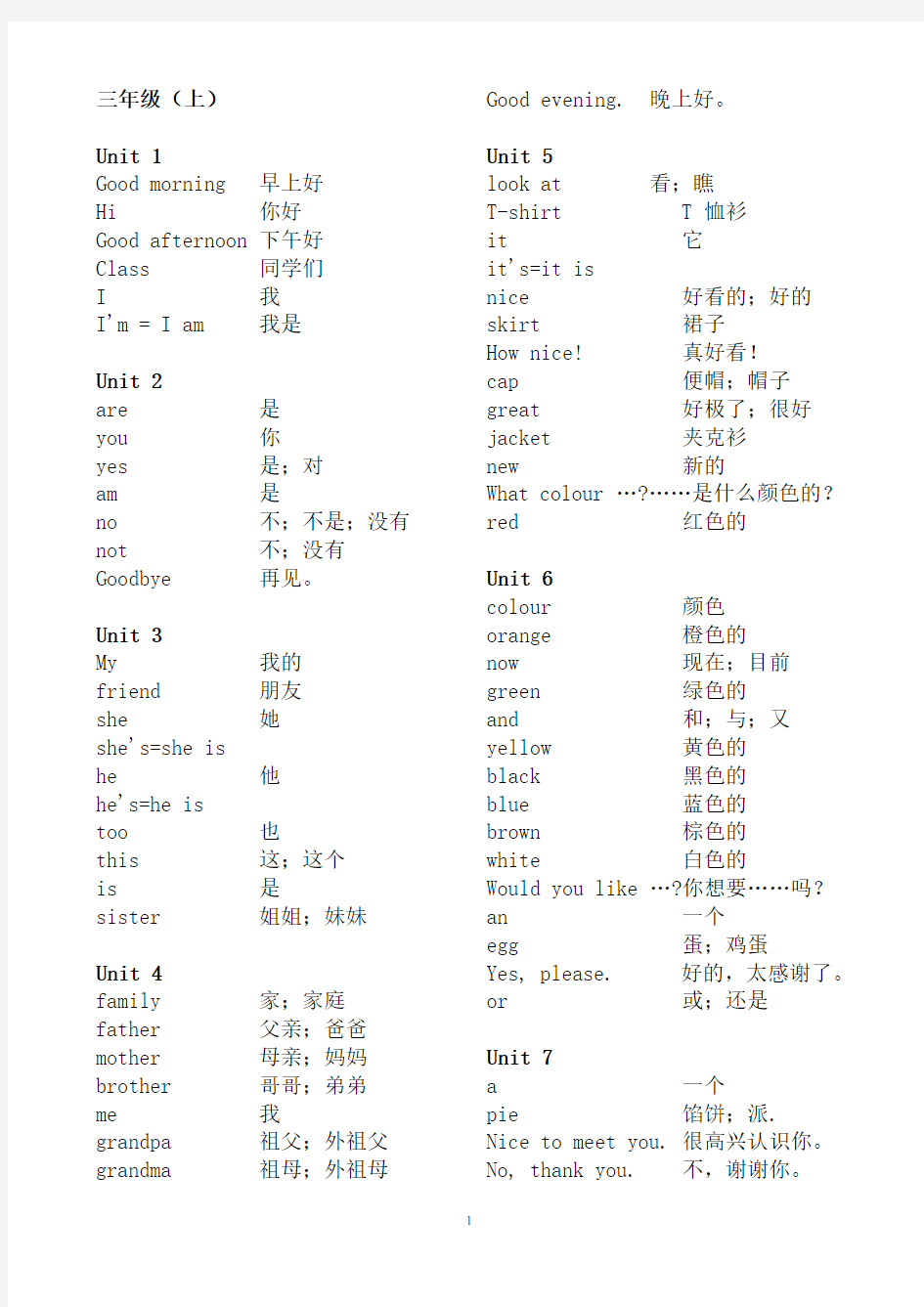 苏教版小学英语单词汇总(译林版)