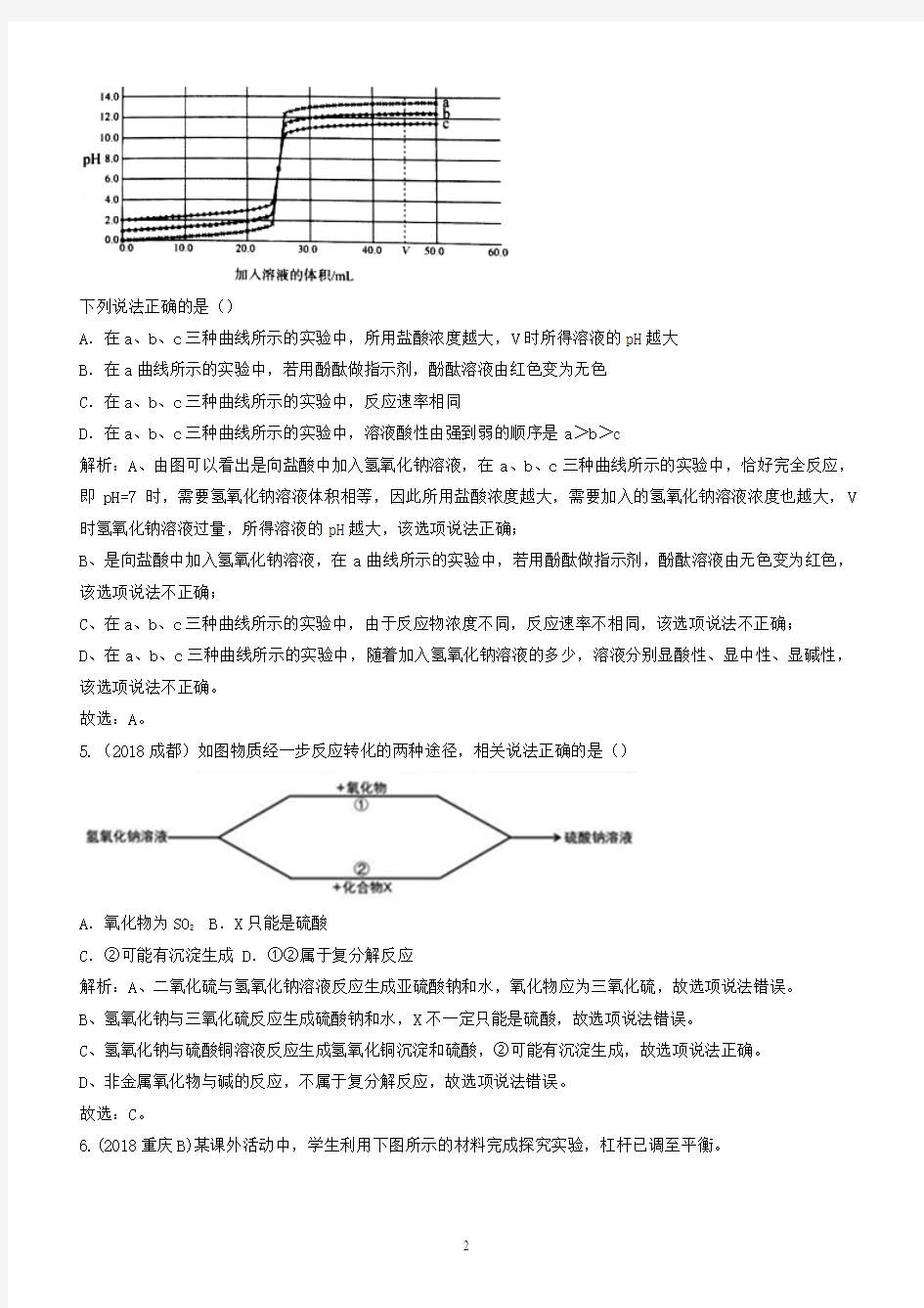 2018年中考化学真题分类汇编创新题(有答案解析)