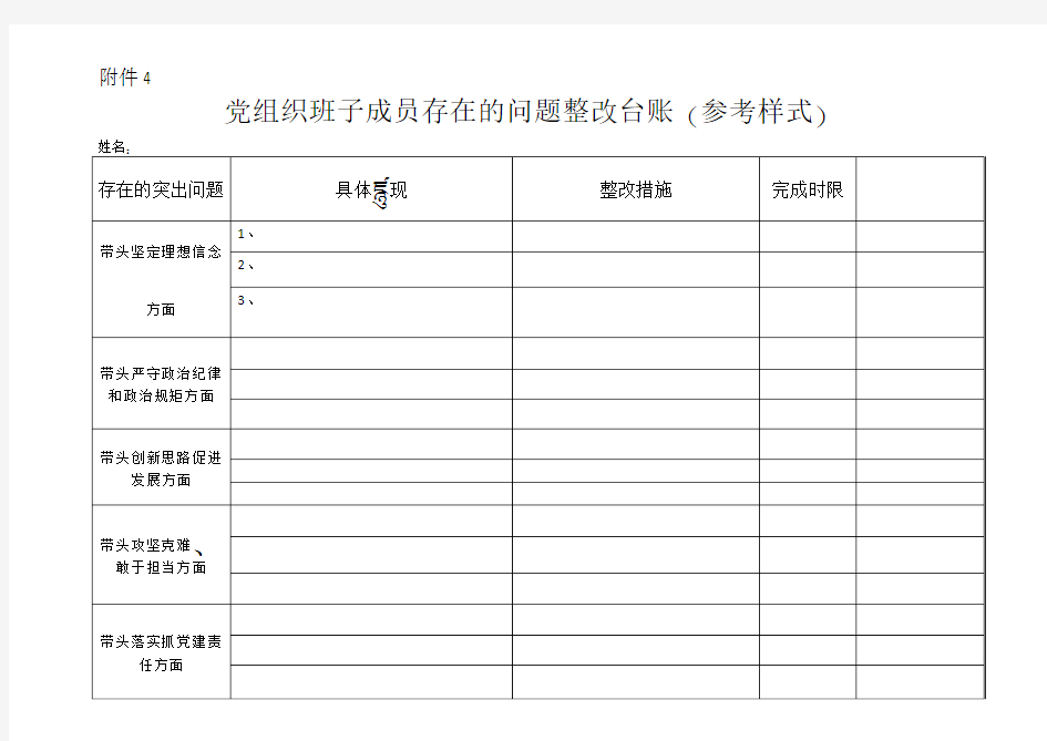 党组织班子成员存在的问题整改台账(参考样式)