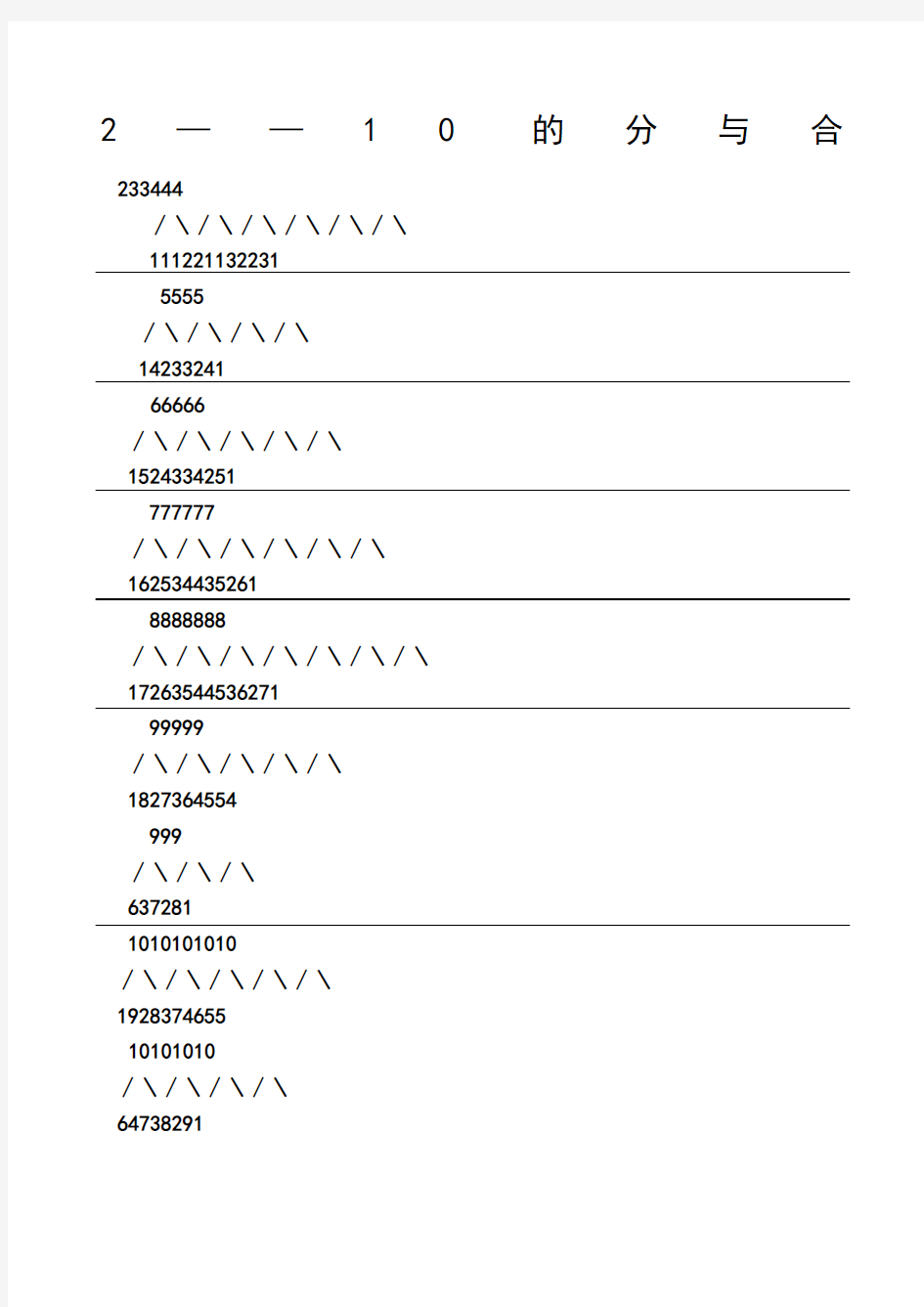 2到10的分与合表