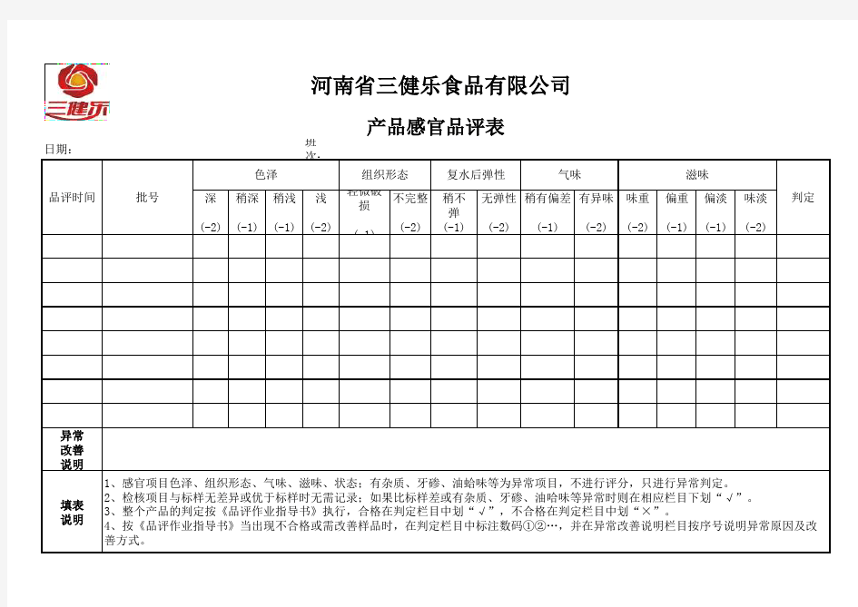 产品感官品评表