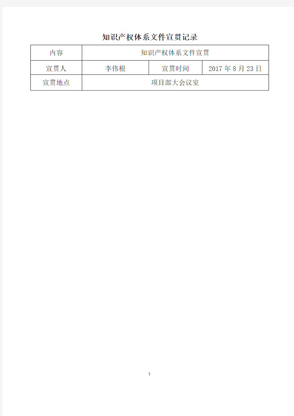 a知识产权体系文件宣贯记录