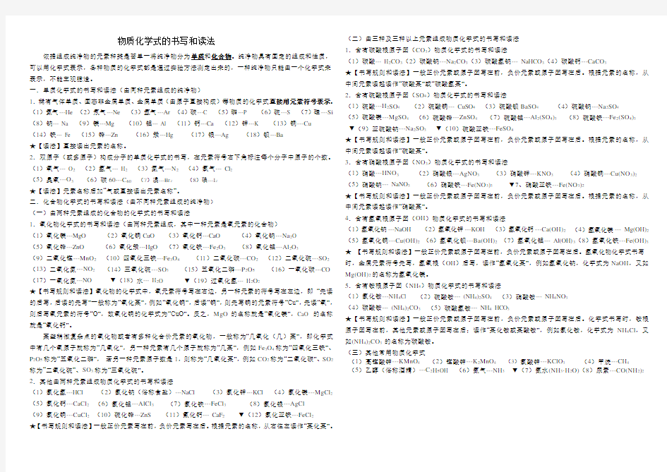 常见物质化学式及化学方程式归纳