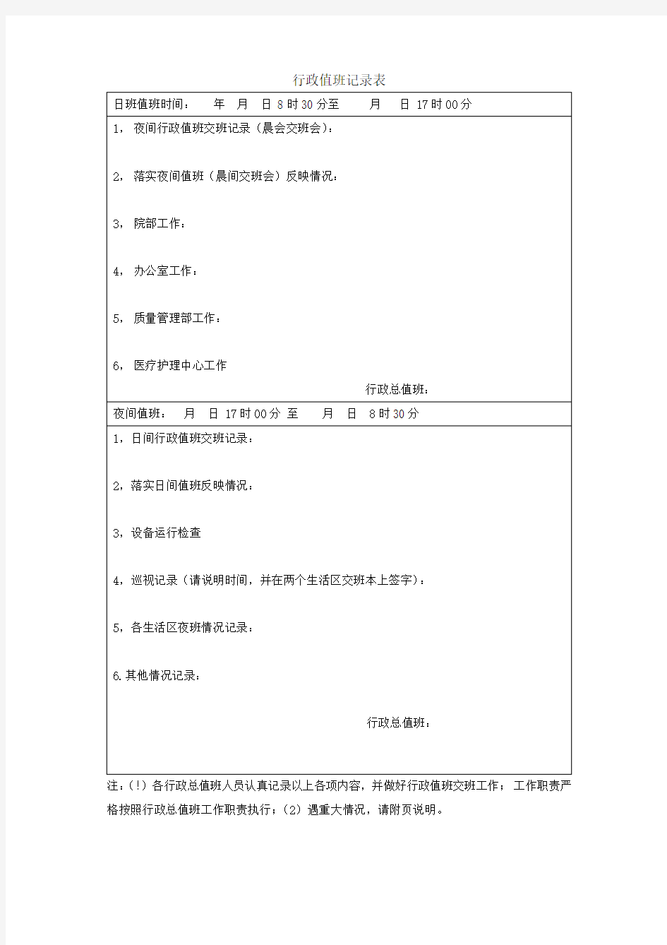 养老院管理-行政值班记录表