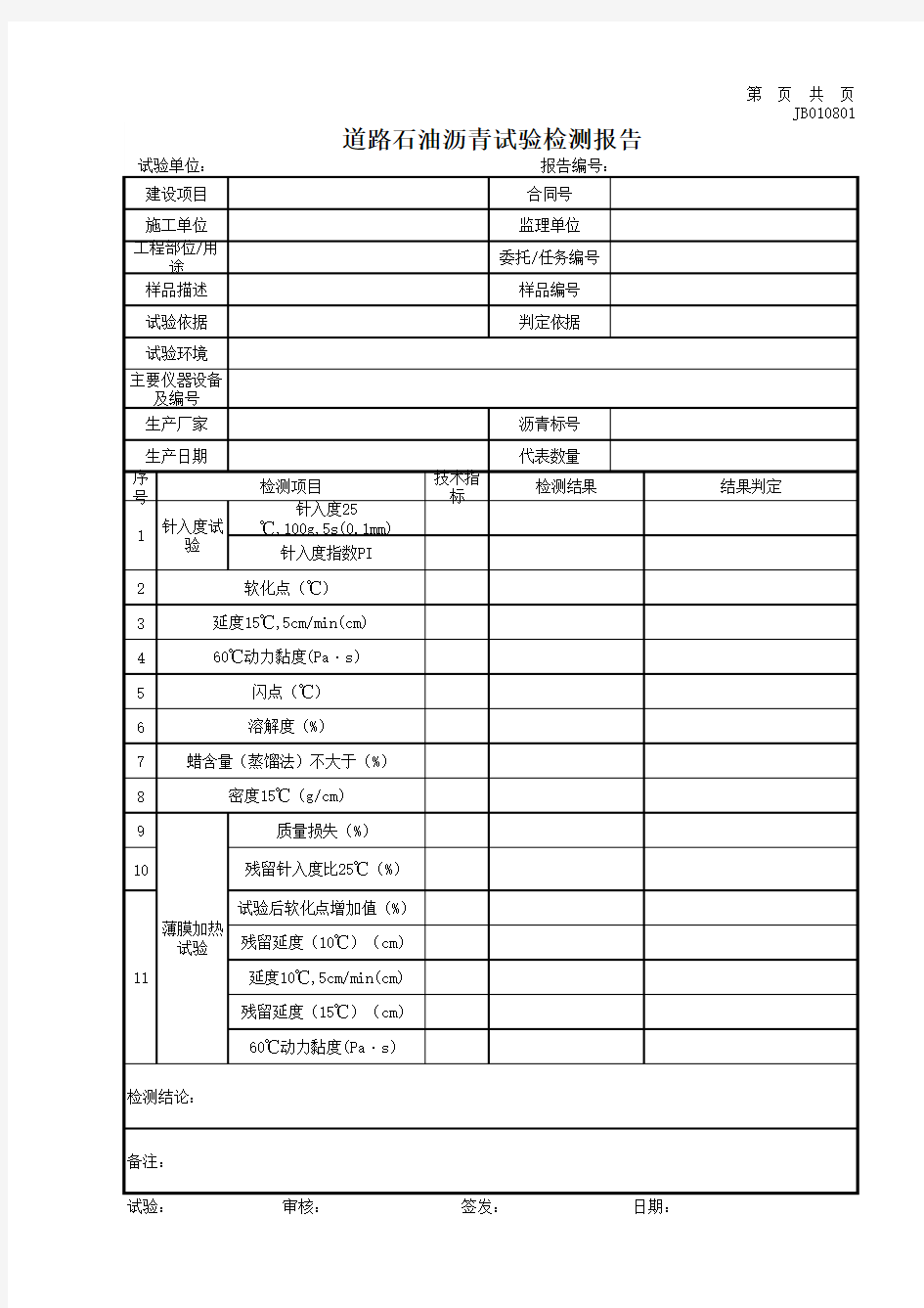 道路石油沥青试验检测报告