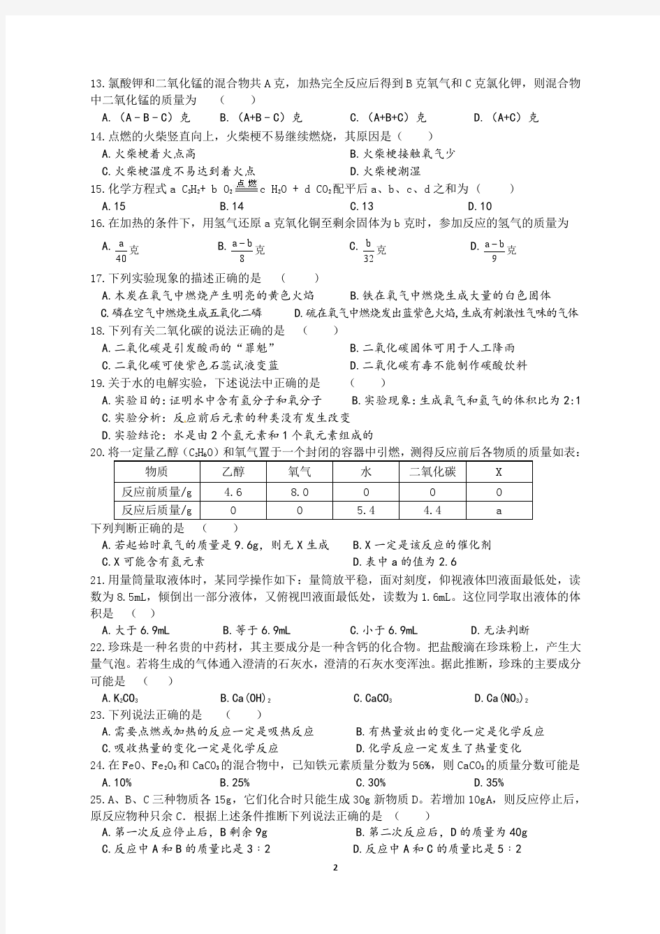 2018年下学期湖南省九年级化学竞赛试题(PDF版)