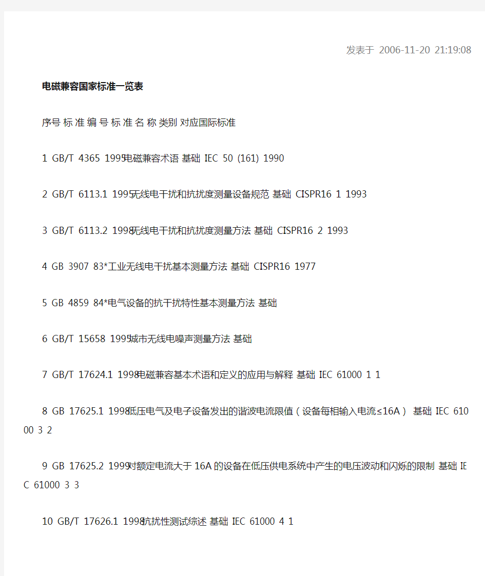 电磁兼容国家标准一览表要点