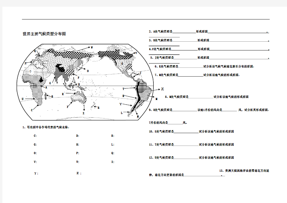 世界主要气候类型分布图填图训练