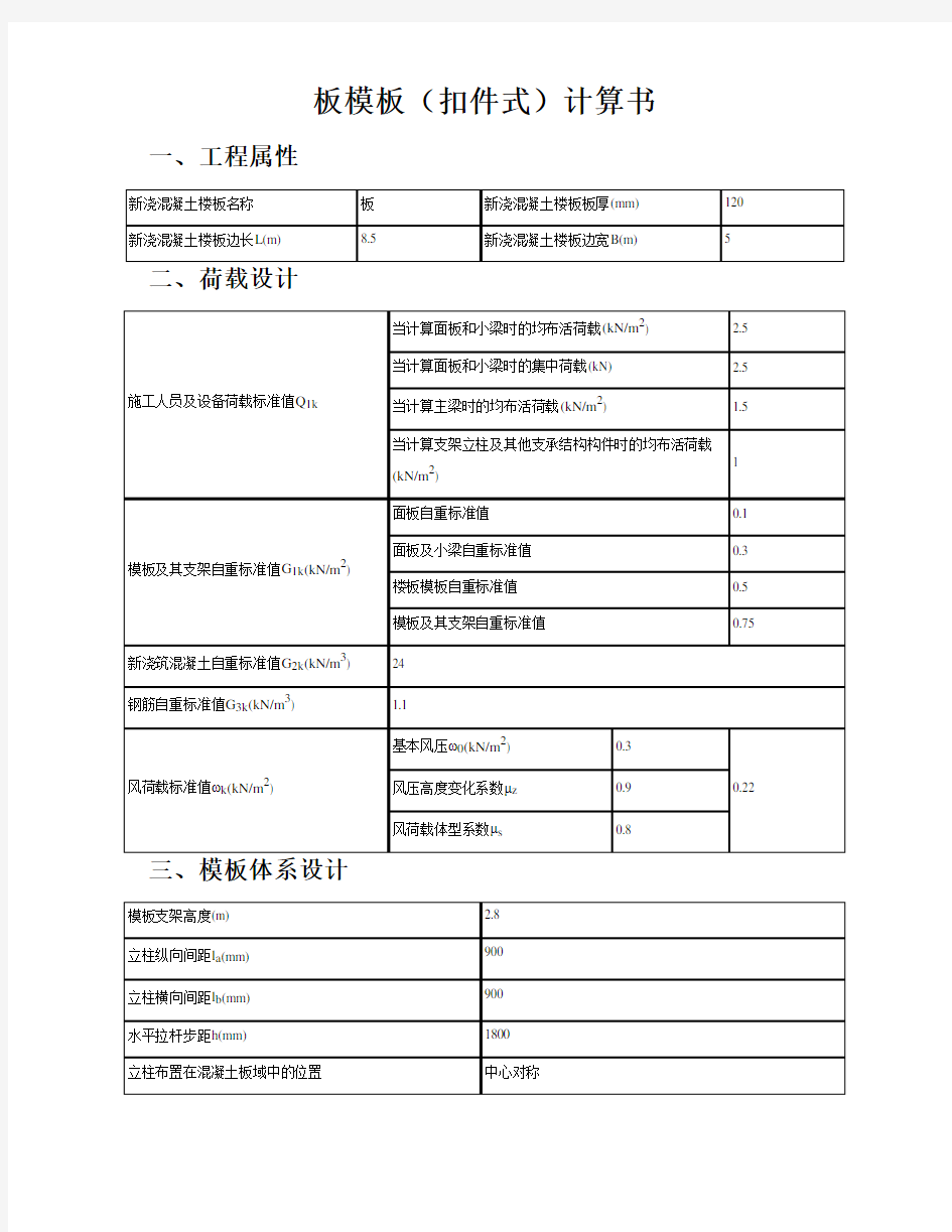 品茗安全 板模板(扣件式)计算书