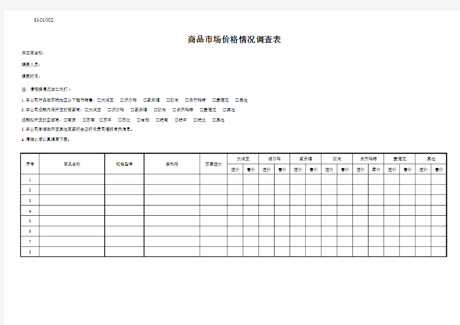 商品市场价格情况调查表