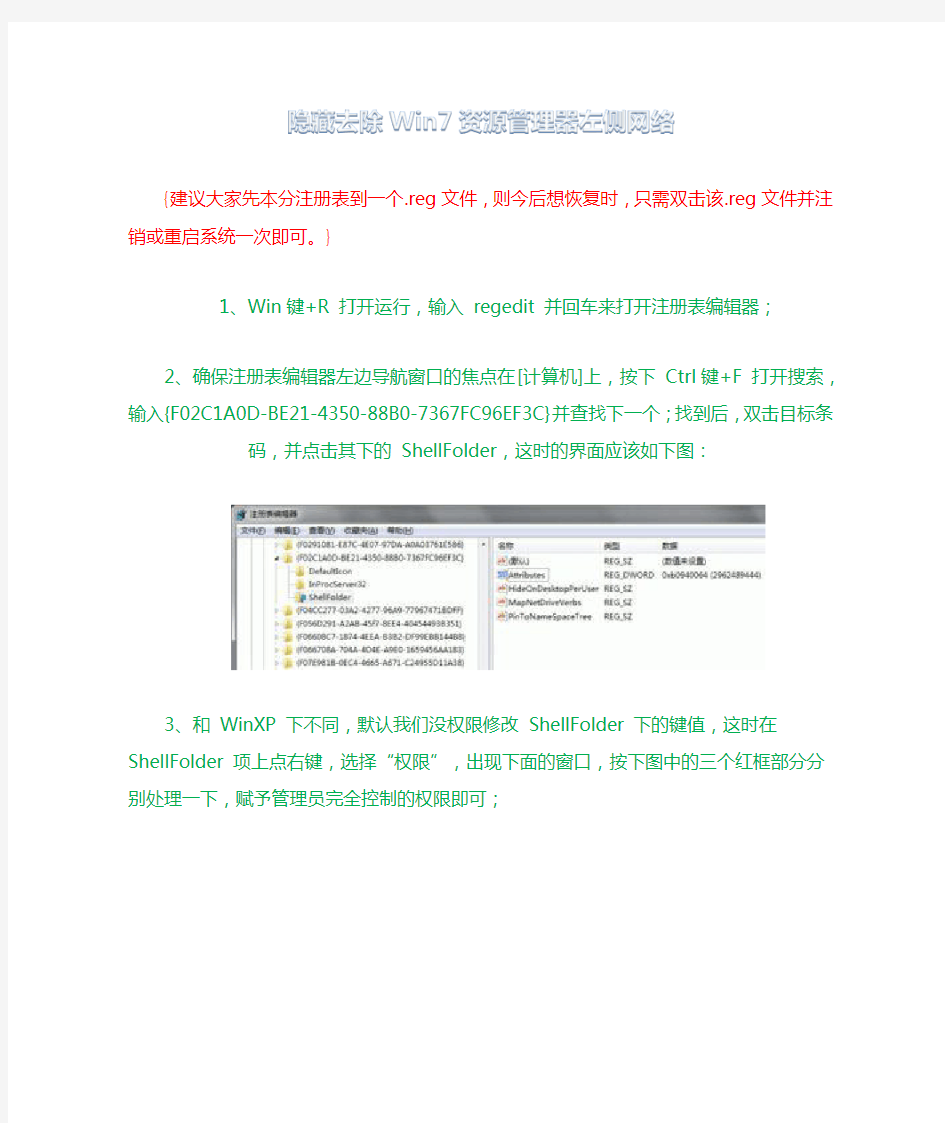 隐藏去除Win7资源管理器左侧网络方法