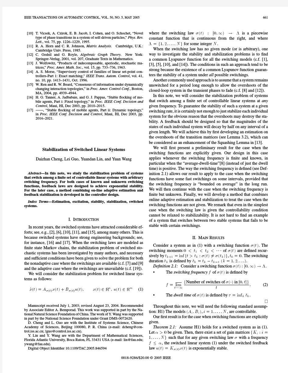 Stabilization of Switched Linear Systems