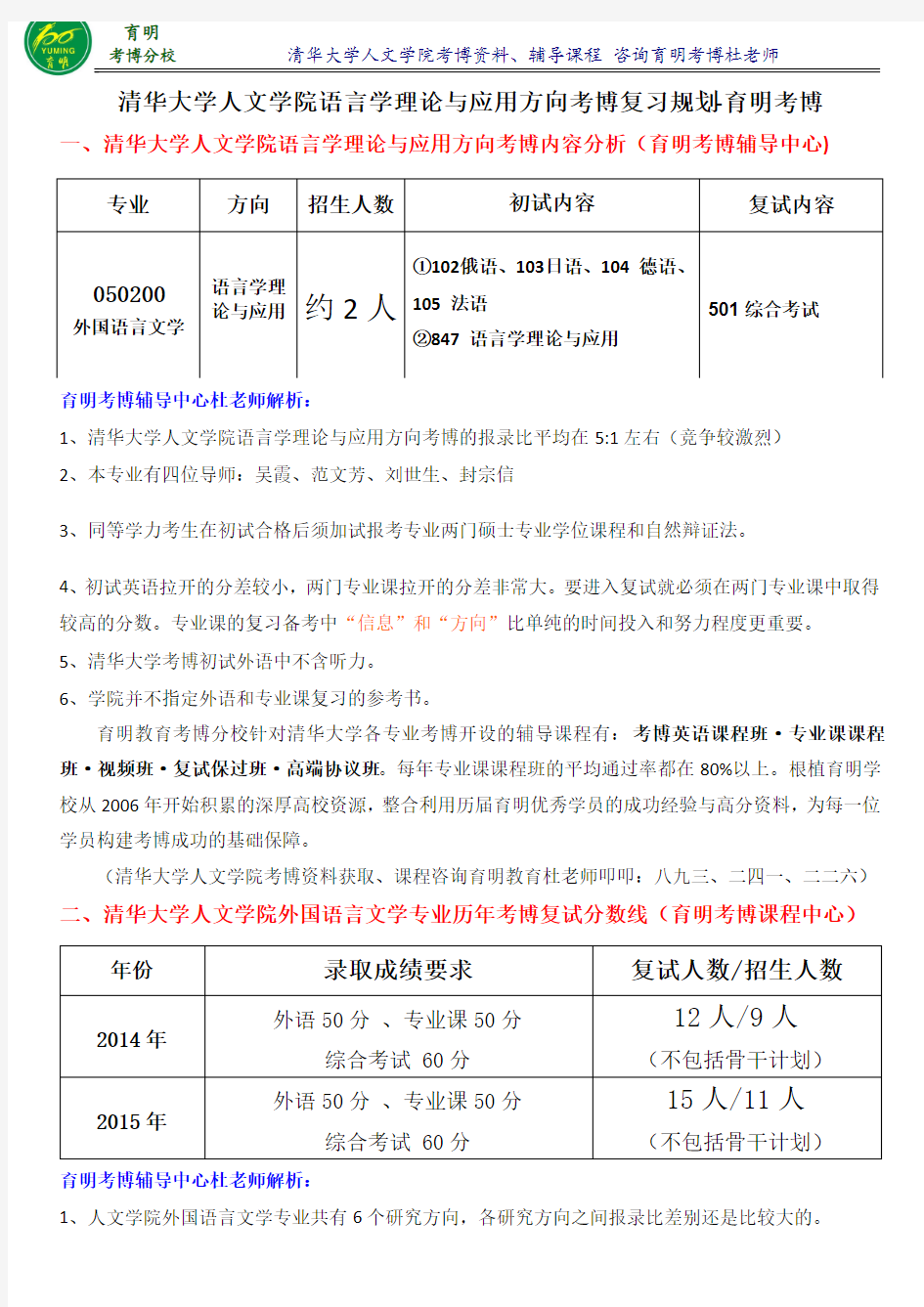 清华大学外国语言文学专业语言学理论与应用考博真题解析复习资料经验分享-育明考博