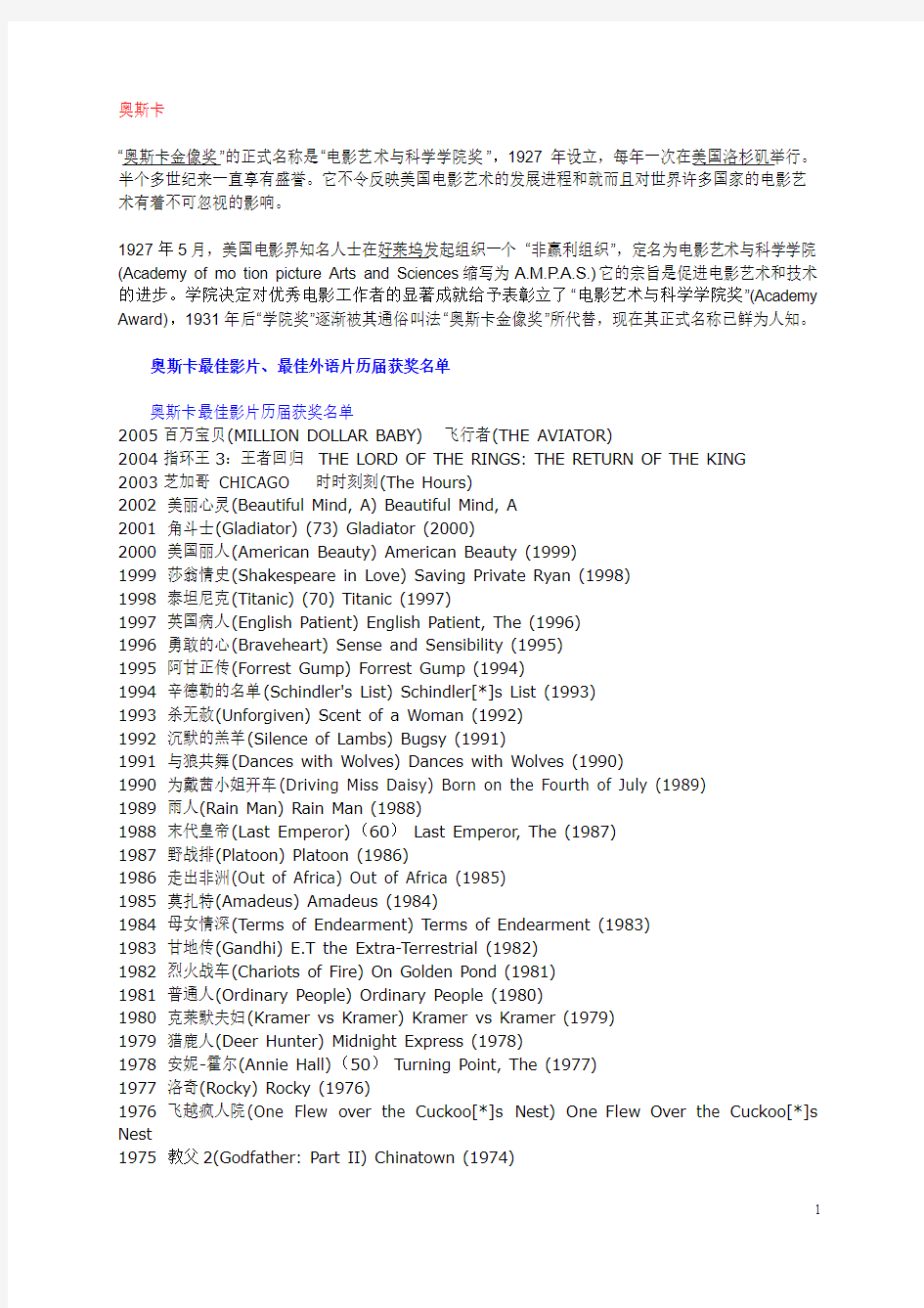 世界四大电影节获奖名单