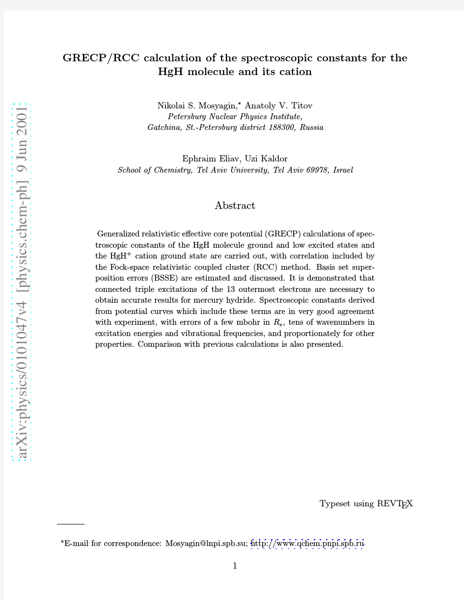 GRECPRCC calculation of the spectroscopic constants for the HgH molecule and its cation