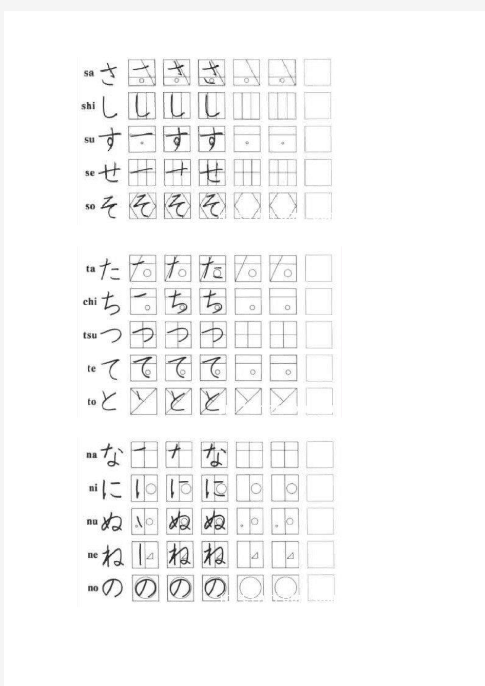 日语五十音图笔画