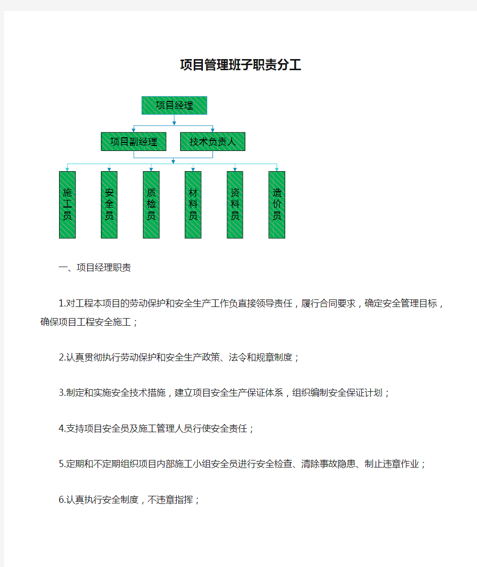 项目管理班子职责分工