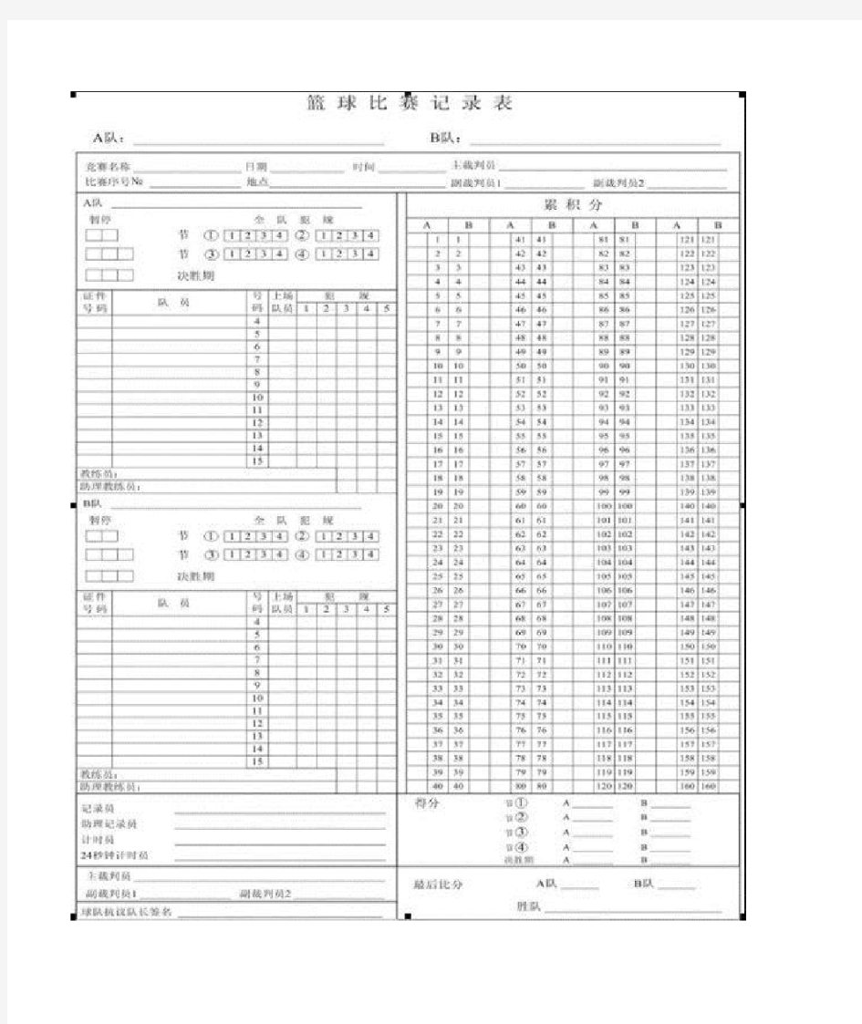 篮球比赛统计表