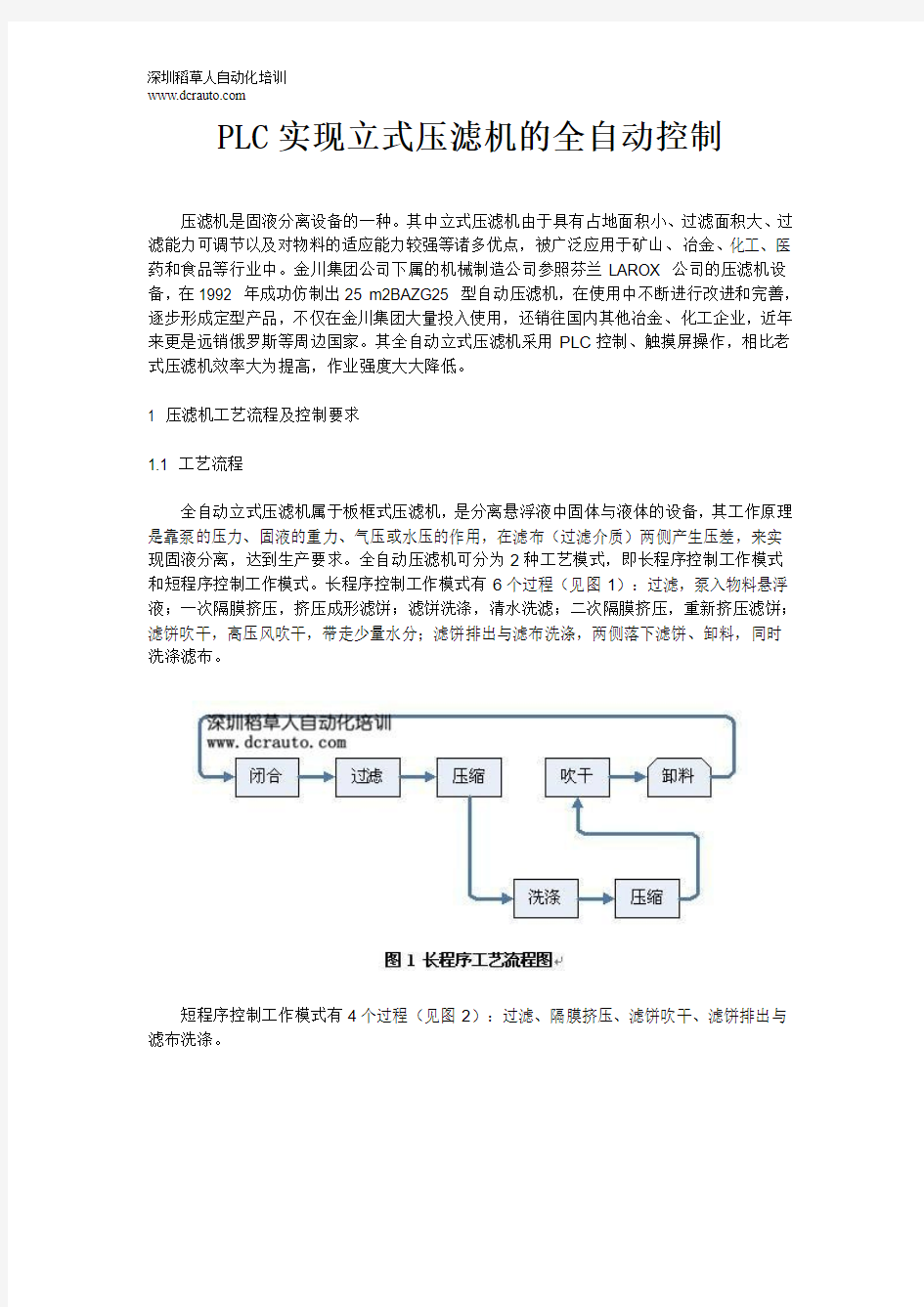 PLC实现立式压滤机的全自动控制