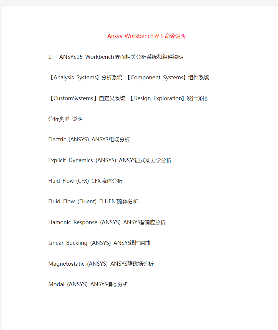 Ansys Workbench界面命令说明