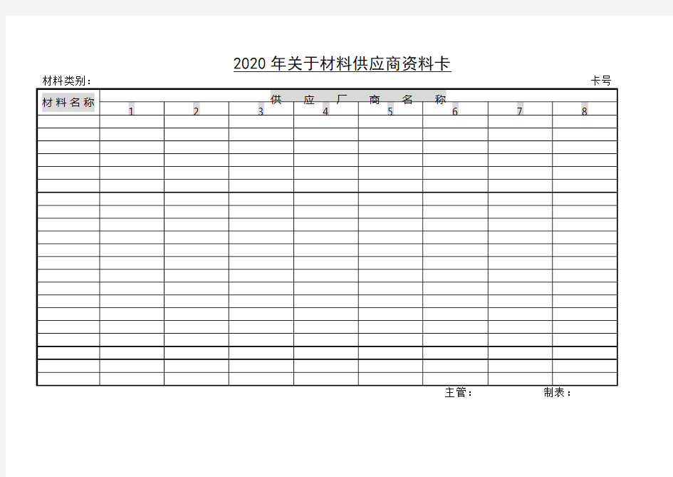 2020年材料供应商资料卡