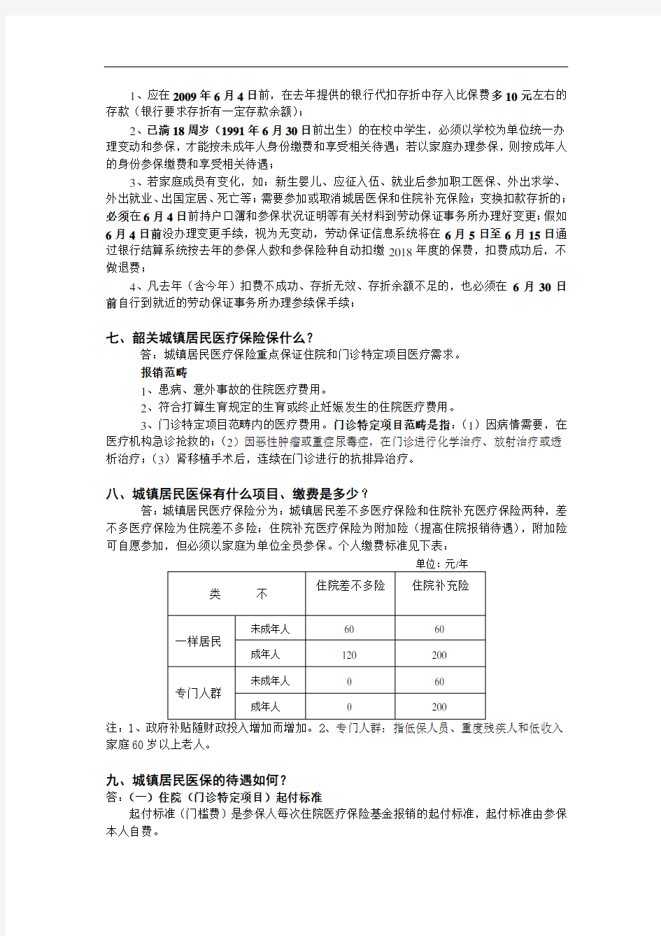 城镇居民医疗保险知识问答